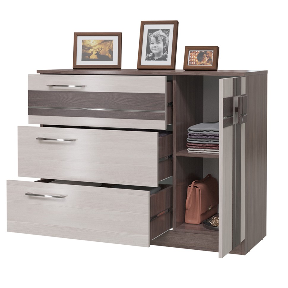 СНЯТО Презент 4-4419бод.тем/св.МДФ Комод с дверкой и тремя ящиками, цвет бодега тёмный/бодега светлый, 110х46х84 см.