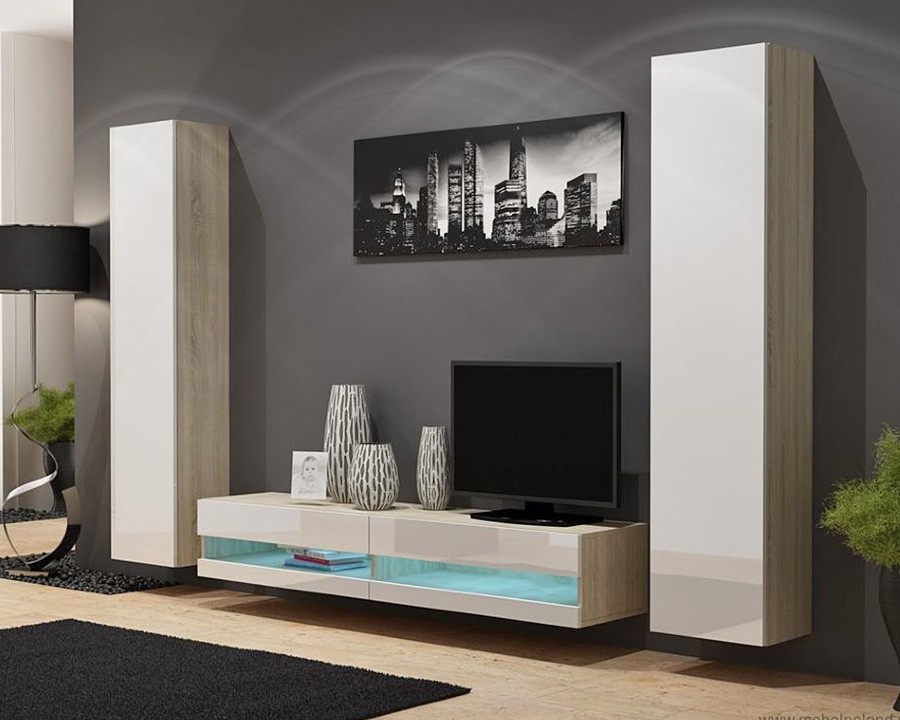 Гостиная Виго нью 4 Белый Фасадный 0101 / Дуб Сонома 3025