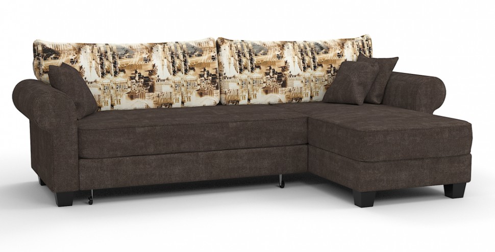 Диван угловой Милфорд Люкс велюр коричневый+город