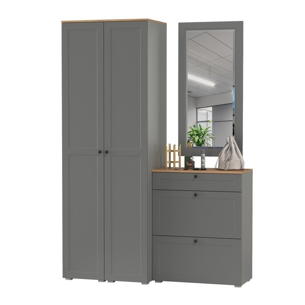 Остин Прихожая 34, цвет серый графит/дуб крафт золотой, ШхГхВ 160х54,3х229,6 см., универсальная сборка