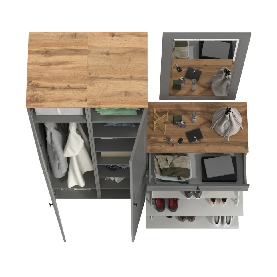 Остин Прихожая 34, цвет серый графит/дуб крафт золотой, ШхГхВ 160х54,3х229,6 см., универсальная сборка