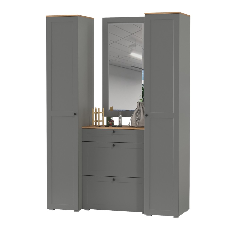 Остин Прихожая 34, цвет серый графит/дуб крафт золотой, ШхГхВ 160х54,3х229,6 см., универсальная сборка