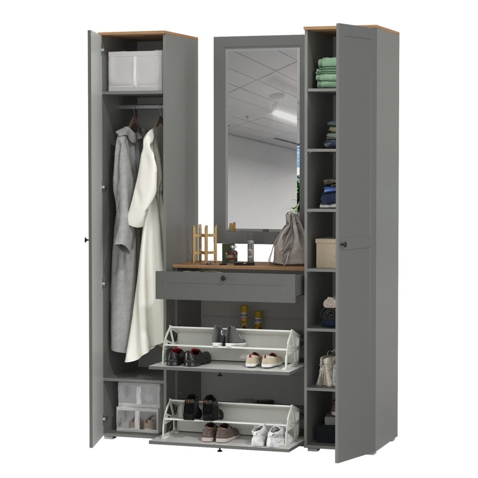 Остин Прихожая 34, цвет серый графит/дуб крафт золотой, ШхГхВ 160х54,3х229,6 см., универсальная сборка