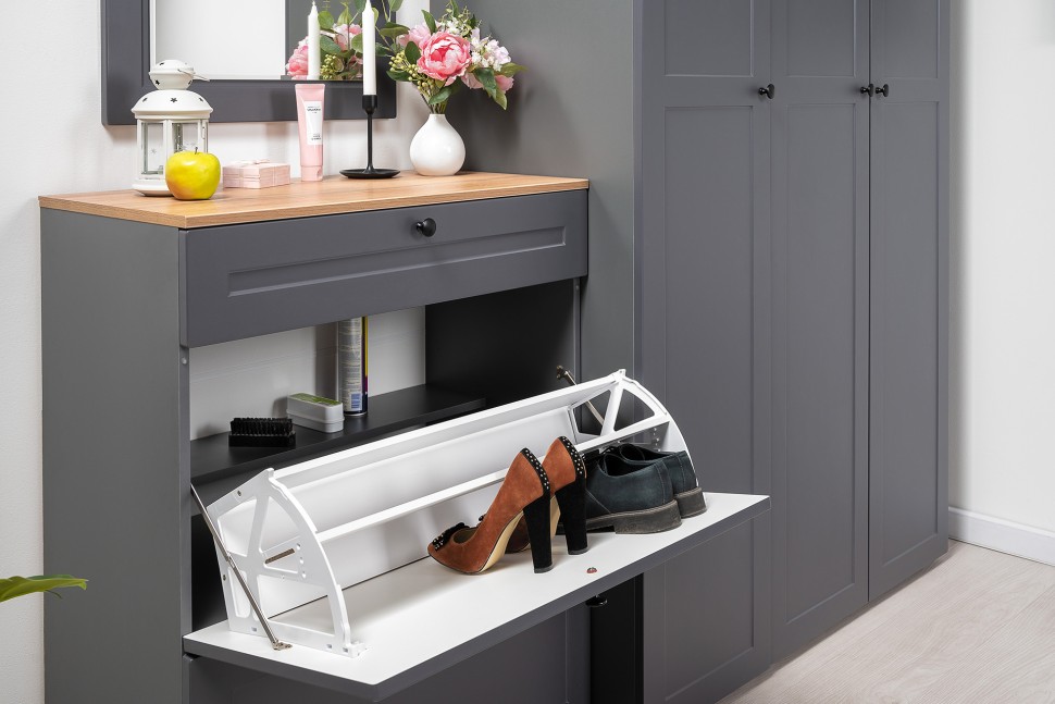 Остин Прихожая 34, цвет серый графит/дуб крафт золотой, ШхГхВ 160х54,3х229,6 см., универсальная сборка