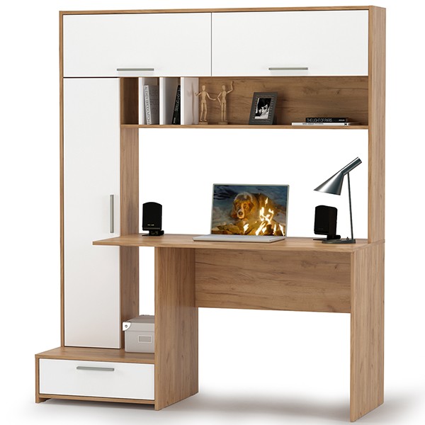 Лайт Стол письменный 03.243Н, цвет дуб крафт золотой/белый премиум, ШхГхВ 150,2х57,3х179,9 см., НЕ универсальная сборка