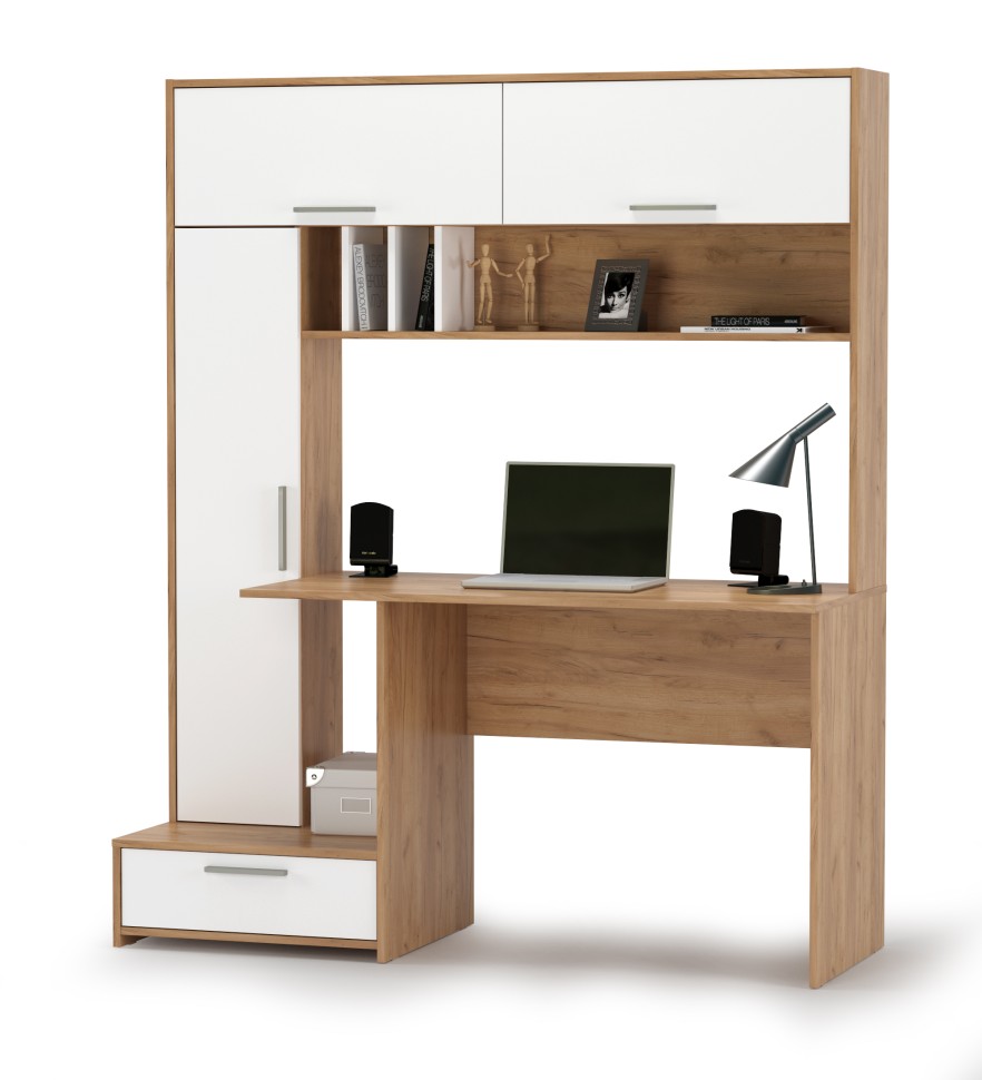 Лайт Стол письменный 03.243Н, цвет дуб крафт золотой/белый премиум, ШхГхВ 150,2х57,3х179,9 см., НЕ универсальная сборка