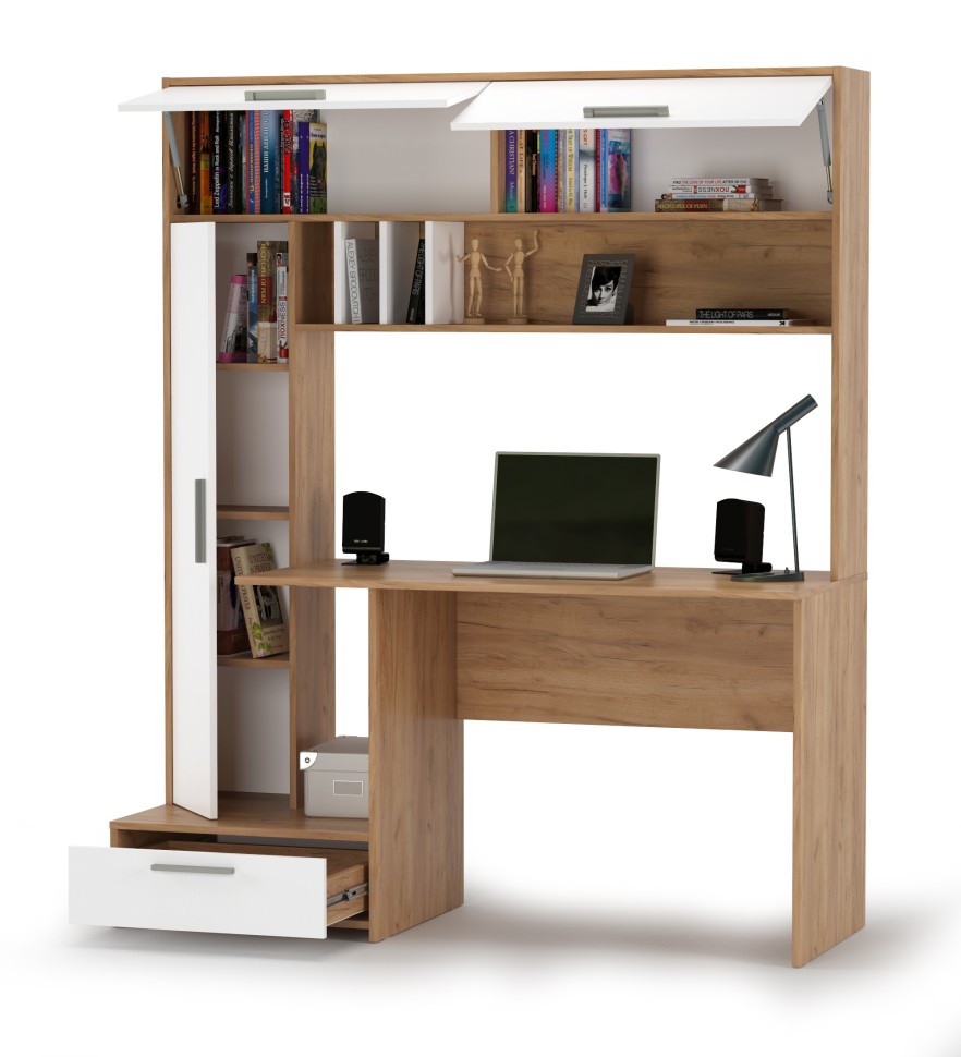 Лайт Стол письменный 03.243Н, цвет дуб крафт золотой/белый премиум, ШхГхВ 150,2х57,3х179,9 см., НЕ универсальная сборка