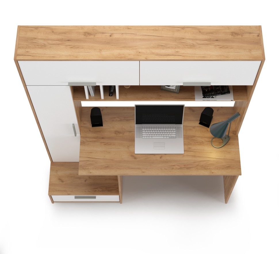 Лайт Стол письменный 03.243Н, цвет дуб крафт золотой/белый премиум, ШхГхВ 150,2х57,3х179,9 см., НЕ универсальная сборка