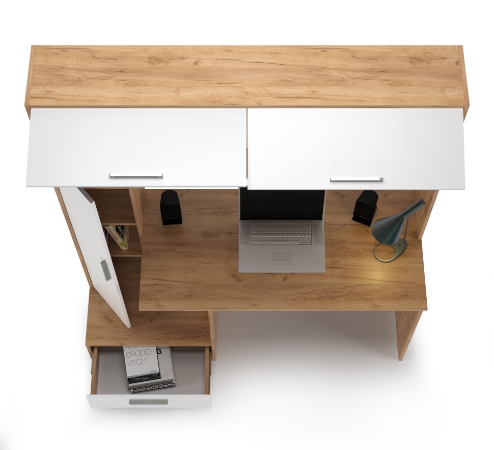 Лайт Стол письменный 03.243Н, цвет дуб крафт золотой/белый премиум, ШхГхВ 150,2х57,3х179,9 см., НЕ универсальная сборка