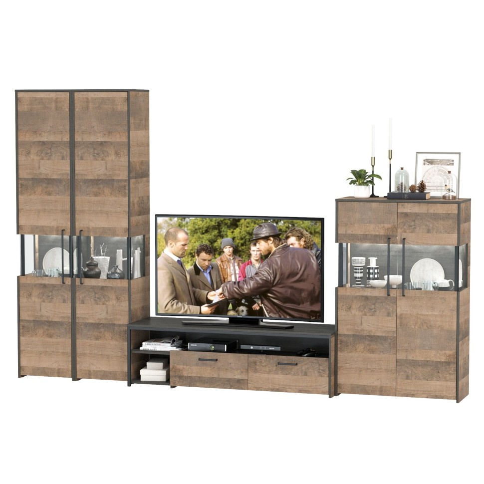 Трувор Гостиная 040, цвет дуб гранж песочный/интра, ШхГхВ 325,2х45,4х210 см., универсальная сборка