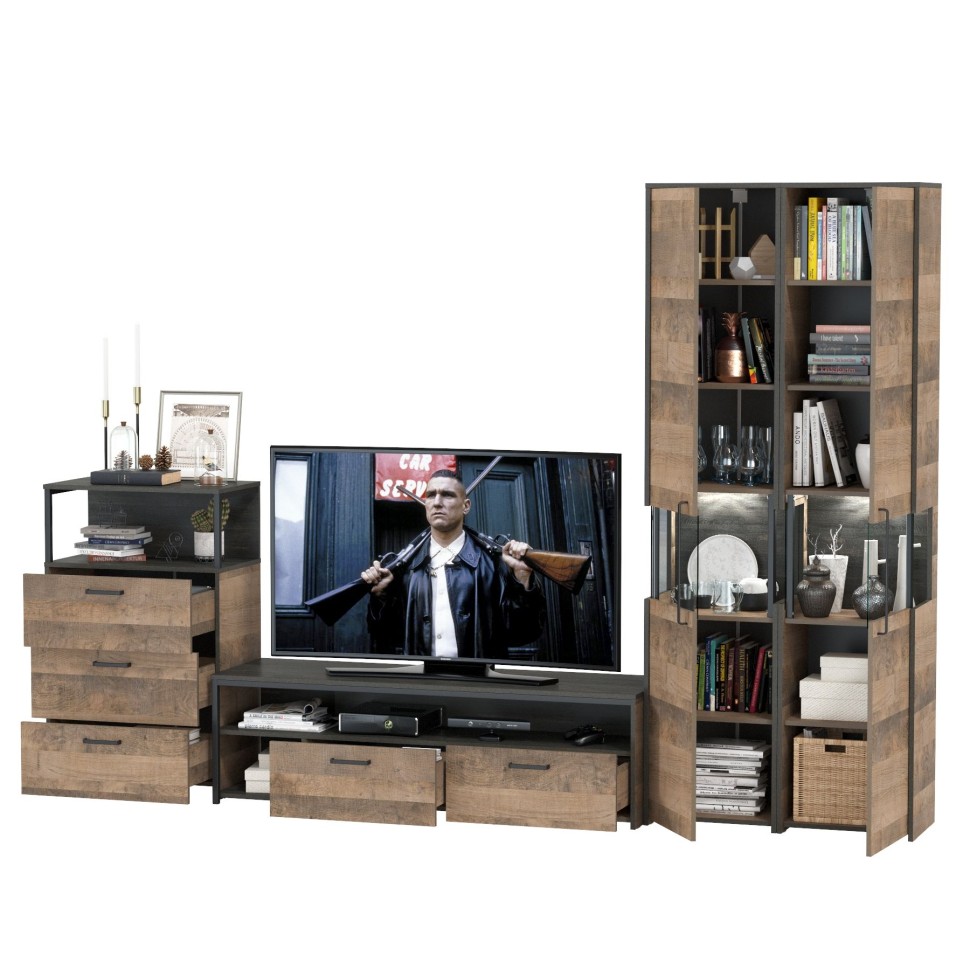 Трувор Гостиная 040, цвет дуб гранж песочный/интра, ШхГхВ 325,2х45,4х210 см., универсальная сборка