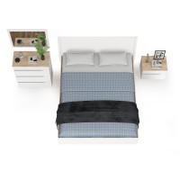 Муссон Кровать 11.28 + подъёмный ортопед + Тумба 16.03 + Комод 13.97 + Зеркало СВК, цвет белый/дуб эндгрейн элегантный/кожзам белый, 1600х2000 мм, б/м