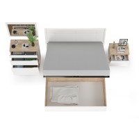 Муссон Кровать 11.28 + подъёмный ортопед + Тумба 16.03 + Комод 13.97 + Зеркало СВК, цвет белый/дуб эндгрейн элегантный/кожзам белый, 1600х2000 мм, б/м