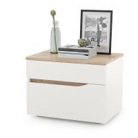 Муссон Кровать 11.28 + подъёмный ортопед + Тумба 16.03 + Комод 13.97 + Зеркало СВК, цвет белый/дуб эндгрейн элегантный/кожзам белый, 1600х2000 мм, б/м