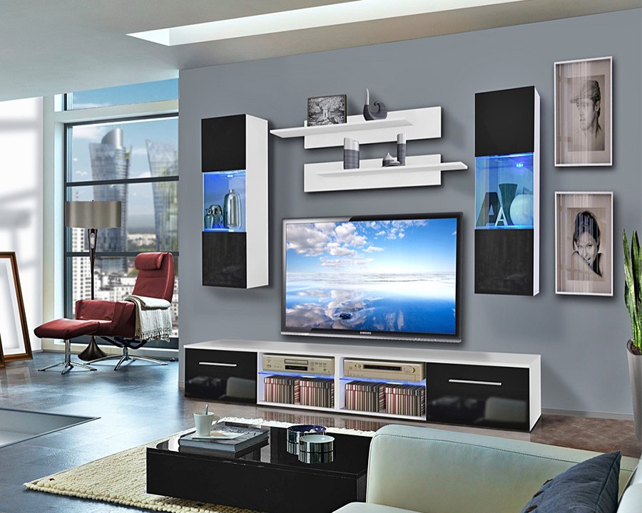 Гостиная 11 МДФ (черная) / Белый Фасадный 0101