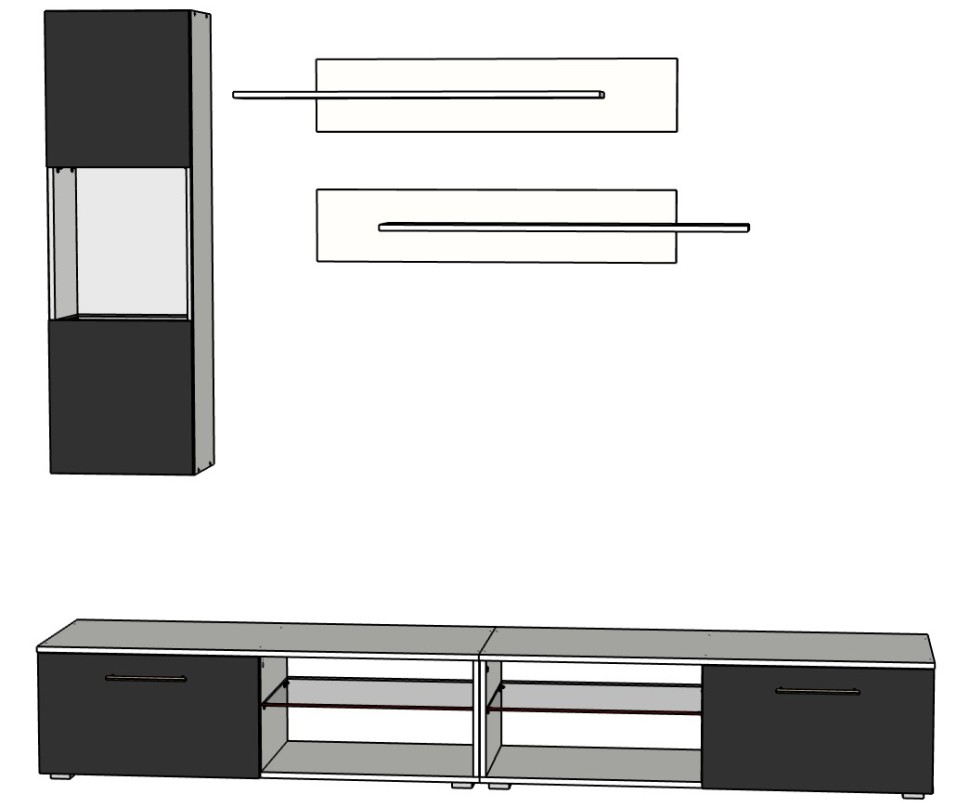 Гостиная 11 МДФ (черная) / Белый Фасадный 0101