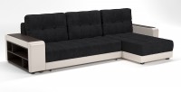 Диван угловой Милан еврокнижка черный велюр+бежевая экокожа