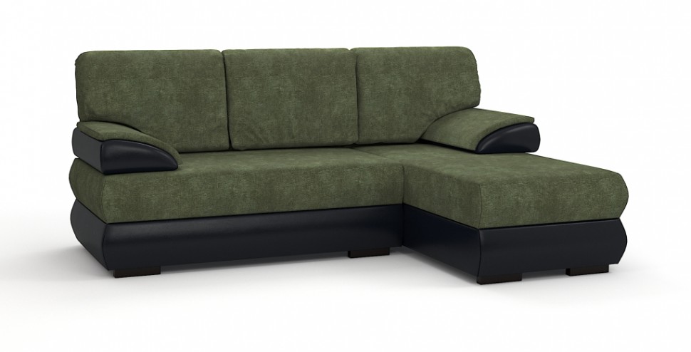 Угловой диван Фиджи велюр зеленый + экокожа черный
