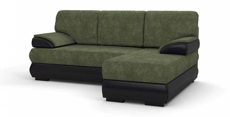 Угловой диван Фиджи велюр зеленый + экокожа черный