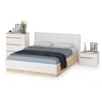 Муссон Кровать 11.28 + подъёмный ортопед + Тумба 16.03 + Комод 13.97, цвет белый/дуб эндгрейн элегантный/кожзам белый, сп. м. 1600х2000 мм., б/м