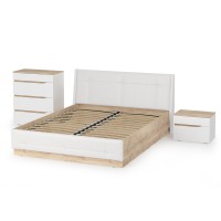 Муссон Кровать 11.28 + подъёмный ортопед + Тумба 16.03 + Комод 13.97, цвет белый/дуб эндгрейн элегантный/кожзам белый, сп. м. 1600х2000 мм., б/м