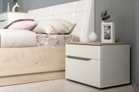 Муссон Кровать 11.28 + подъёмный ортопед + Тумба 16.03 + Комод 13.97, цвет белый/дуб эндгрейн элегантный/кожзам белый, сп. м. 1600х2000 мм., б/м