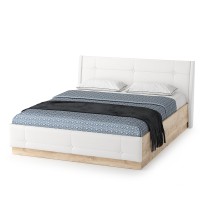 Муссон Кровать 11.28 + подъёмный ортопед + Тумба 16.03 + Комод 13.97, цвет белый/дуб эндгрейн элегантный/кожзам белый, сп. м. 1600х2000 мм., б/м