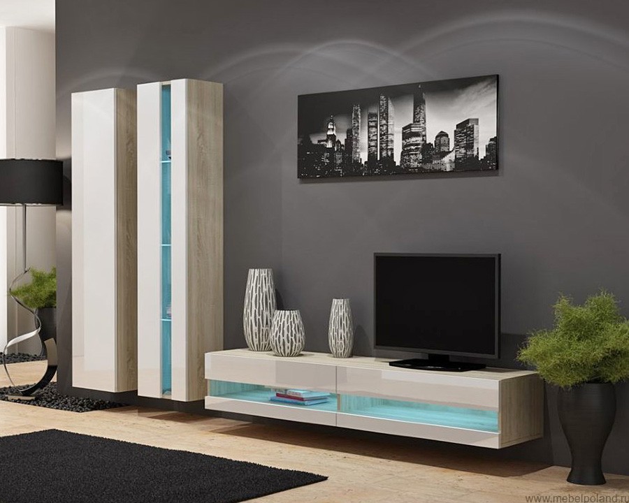 Гостиная Виго нью 5 Белый Фасадный 0101 / Дуб Сонома 3025