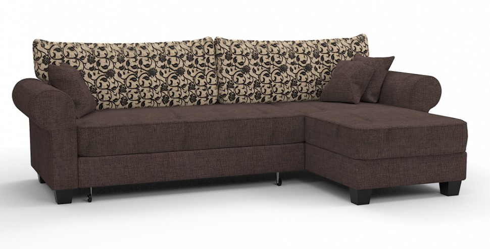 Диван угловой Милфорд Люкс рогожка коричневый+узор