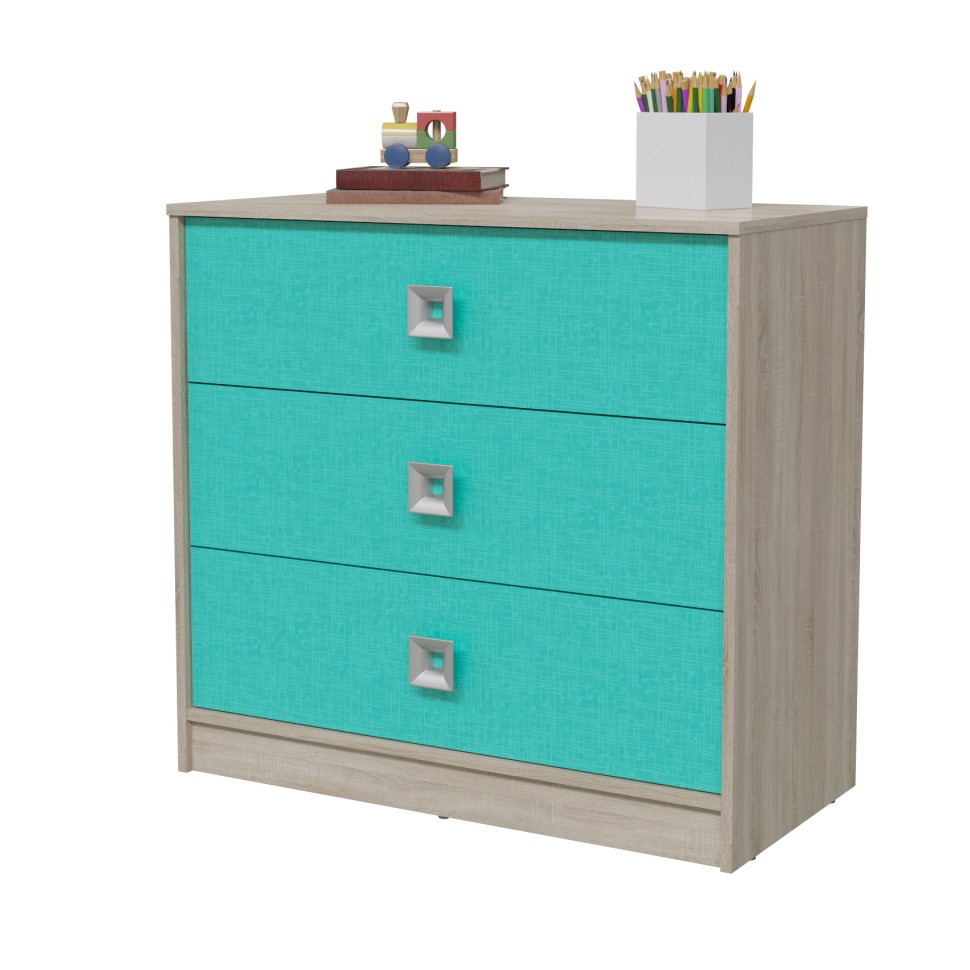 Сити 4-4421дубсон/аква Комод, цвет дуб сонома/аква, ШхГхВ 90х45х85 см.