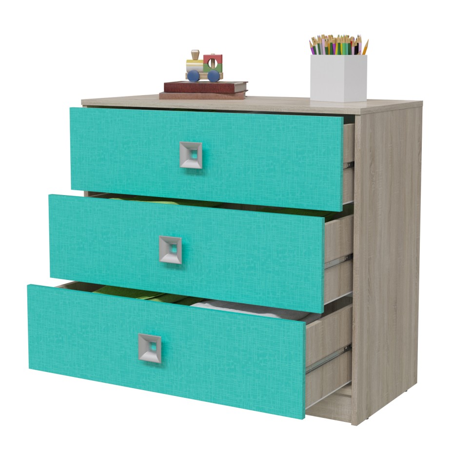 Сити 4-4421дубсон/аква Комод, цвет дуб сонома/аква, ШхГхВ 90х45х85 см.