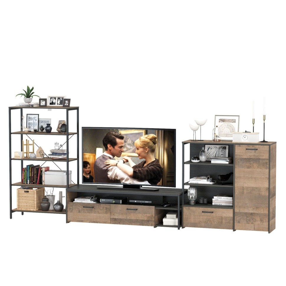 Трувор Гостиная 042, цвет дуб гранж песочный/интра, ШхГхВ 341,6х45,4х210 см., универсальная сборка