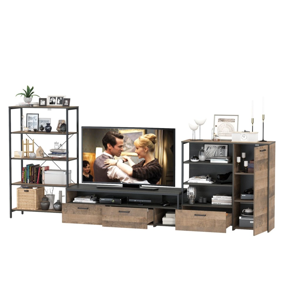 Трувор Гостиная 042, цвет дуб гранж песочный/интра, ШхГхВ 341,6х45,4х210 см., универсальная сборка