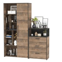 Трувор 13.206 Шкаф-стеллаж + 13.307.02 Комод с ящиками, цвет дуб гранж песочный/интра, ШхГхВ 159х37х194,2 см., универсальная сборка