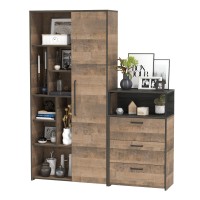 Трувор 13.206 Шкаф-стеллаж + 13.307.02 Комод с ящиками, цвет дуб гранж песочный/интра, ШхГхВ 159х37х194,2 см., универсальная сборка