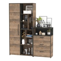 Трувор 13.206 Шкаф-стеллаж + 13.307.02 Комод с ящиками, цвет дуб гранж песочный/интра, ШхГхВ 159х37х194,2 см., универсальная сборка