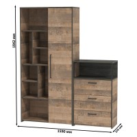 Трувор 13.206 Шкаф-стеллаж + 13.307.02 Комод с ящиками, цвет дуб гранж песочный/интра, ШхГхВ 159х37х194,2 см., универсальная сборка