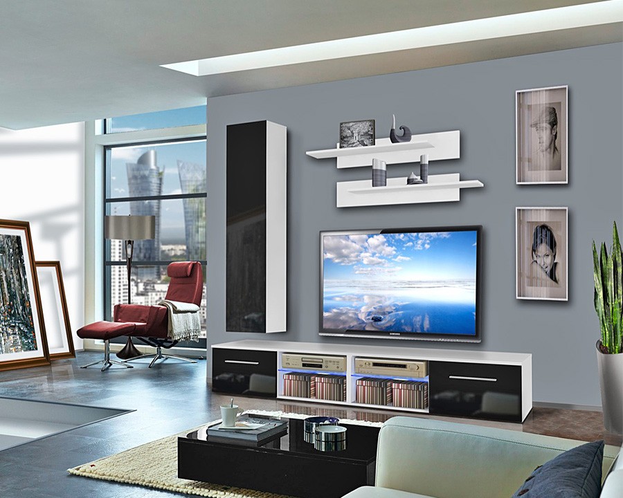 Гостиная 12 МДФ (черная) / Белый Фасадный 0101