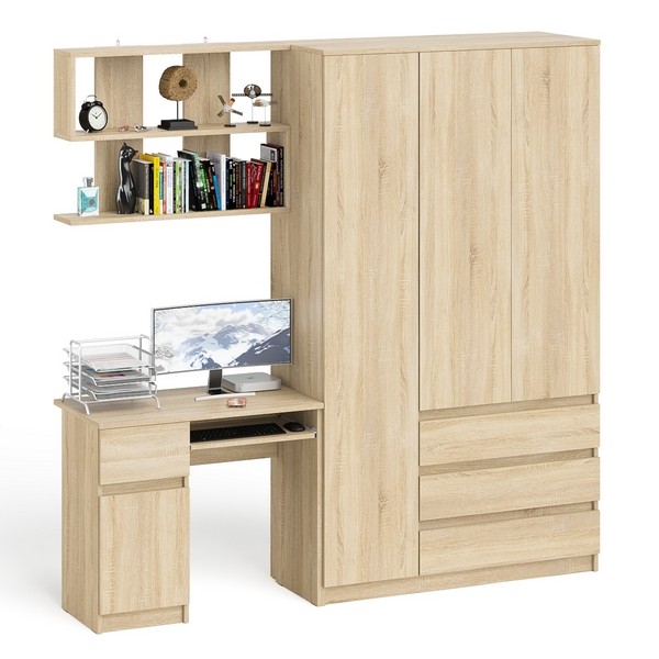 Мори Стол компьютерный МС-1 левый + Шкаф МШ1200.1 + Полка 900, цвет дуб сонома, ШхГхВ 210,4х50,4х209,6 см., НЕ универсальная сборка