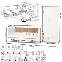 Эйп 11.40 Кровать + 13.334 Шкаф, цвет белый/дуб белый, сп. м. 800х1600 мм., б/м, основание есть, макс. нагрузка 80 кг., рек. выс. матр. 120 мм.