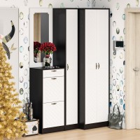 Прихожая П-6-350 Пенал, цвет венге/фасады МДФ белое дерево фрезеровка ромб, ШхГхВ 30х35х210 см., универсальная сборка