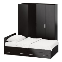 Спальня Стандарт 2-1200Я, цвет венге, ШхГхВ 123,5х203,5х70 + 171,2х81,2х200 см., сп.м. 1200х2000 мм., без матраса, основание есть