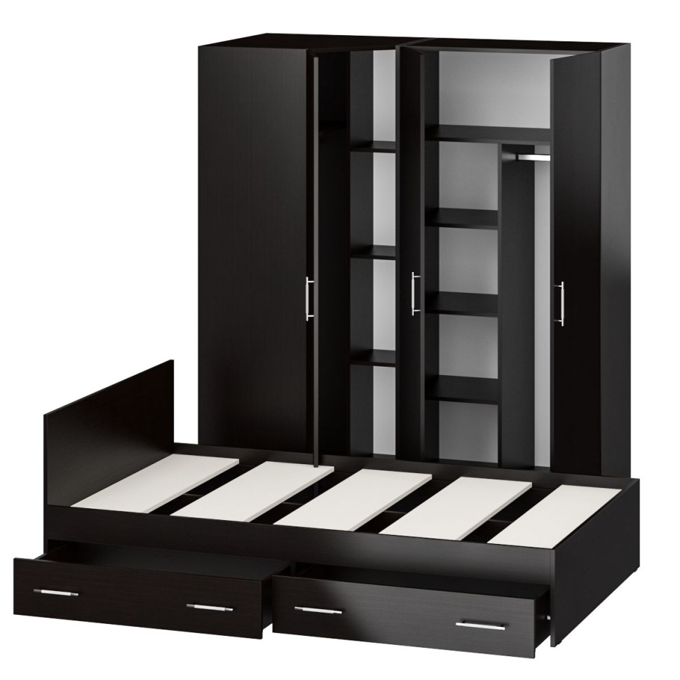 Спальня Стандарт 2-1200Я, цвет венге, ШхГхВ 123,5х203,5х70 + 171,2х81,2х200 см., сп.м. 1200х2000 мм., без матраса, основание есть