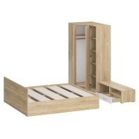 Спальня Стандарт 4-1800, цвет дуб сонома/фасады ТВ тумбы МДФ белый глянец, сп.м. 1800х2000 мм., без матраса, основание есть