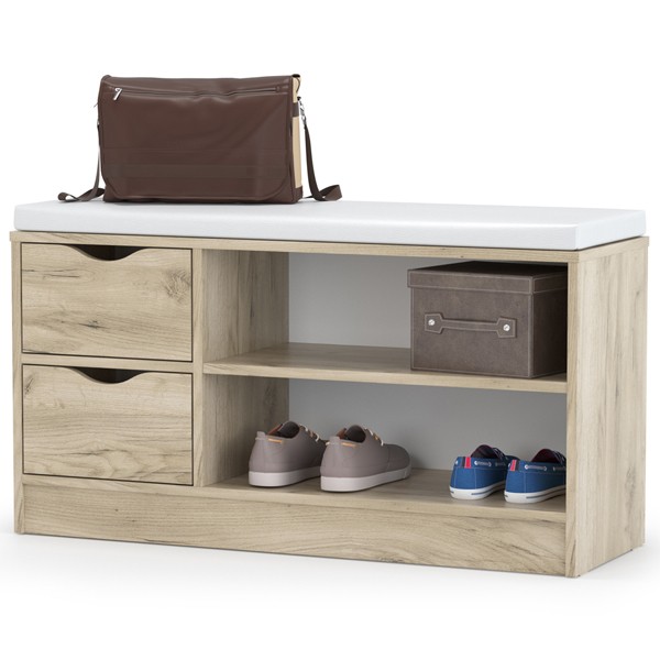 СНЯТО Лайт Тумба для обуви 10.82, цвет дуб крафт серый/белая искусственная кожа, ШхГхВ 97х34,6х52,9 см., НЕ универсальная сборка