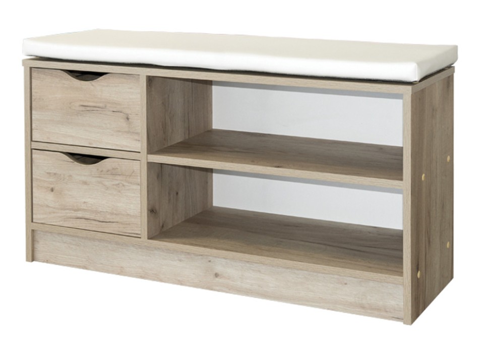 СНЯТО Лайт Тумба для обуви 10.82, цвет дуб крафт серый/белая искусственная кожа, ШхГхВ 97х34,6х52,9 см., НЕ универсальная сборка