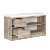 СНЯТО Лайт Тумба для обуви 10.82, цвет дуб крафт серый/белая искусственная кожа, ШхГхВ 97х34,6х52,9 см., НЕ универсальная сборка