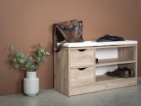 СНЯТО Лайт Тумба для обуви 10.82, цвет дуб крафт серый/белая искусственная кожа, ШхГхВ 97х34,6х52,9 см., НЕ универсальная сборка