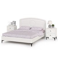 Валенсия Спальня 11.36.01 Кровать + ортопед + две 13.291 Тумбы, цвет ЛДСП белый шагрень/МДФ белый шагрень, ШхГхВ 270х204х115,3 см, 1600х2000 мм., б/м