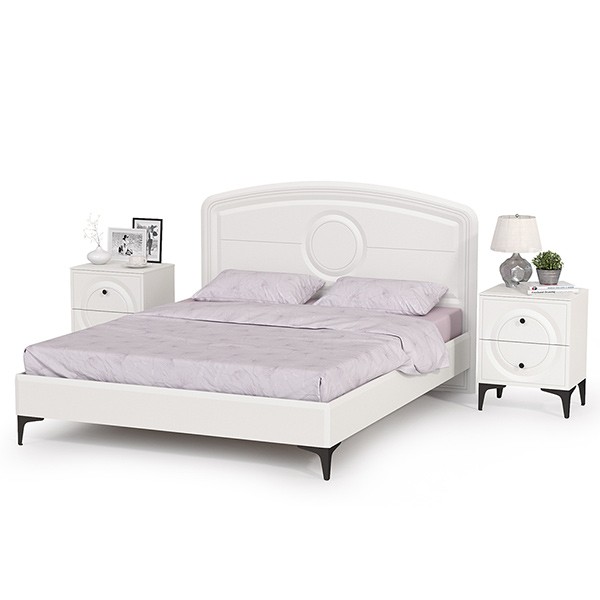 Валенсия Спальня 11.36.01 Кровать + ортопед + две 13.291 Тумбы, цвет ЛДСП белый шагрень/МДФ белый шагрень, ШхГхВ 270х204х115,3 см, 1600х2000 мм., б/м